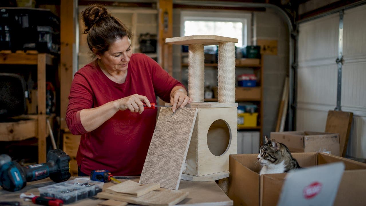 Construir rascador para gatos con materiales reciclados